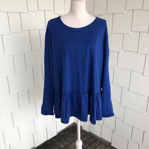 Caslon Women's Blue Mazarine Jersey Knit Long Sleeve Crew Neck Peplum Tee sz XXL